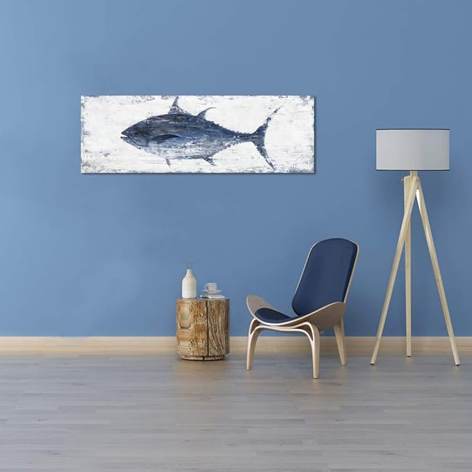 Yihui Arts Decor Abstract Fish Sealife Canvas Wall Art Prints Gallery Wrapped Ready to Hang for Coastal Bedroom Livingroom Office Wall Decoration