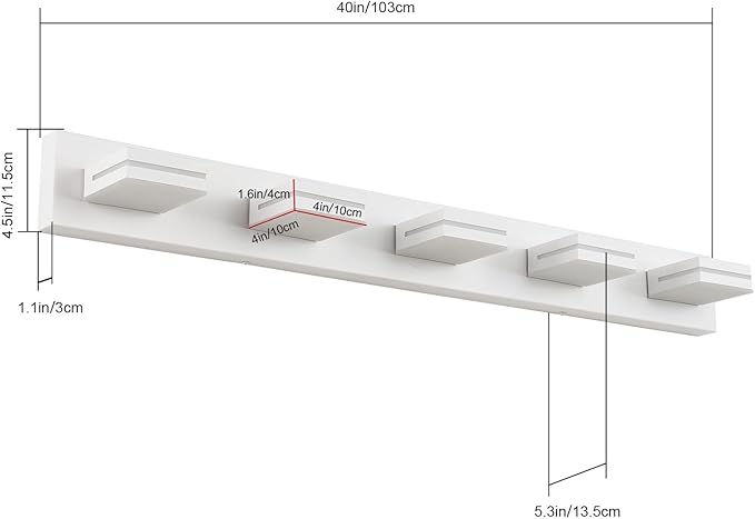 SineRise LED Modern Bathroom Vanity Light Fixtures (5-Light, 40-Inch), Matte White Modern Acrylic Bathroom Wall Lighting Fixtures Over Mirror (Cool White 6000K)