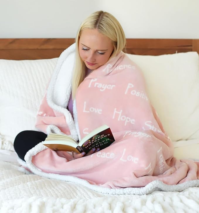 Compassion Blanket - Strength Courage Super Warm Hugs, Get Well Gift Blanket Plush Healing Thoughts Positive Energy Love & Hope, Cancer Support Gift for Women 50 x 65 (Pink, One Size)