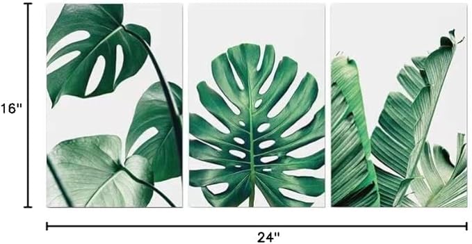 COSCTOR Set of 3 Botanical Wall Art Bathroom Green Plant Tropical leaf Picture Framed Prints for Home Living Room Bedroom Restroom Decoration(Framed,12x16)