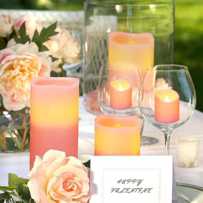 FURORA LIGHTING Pink Real Wax Flameless Candles with Remote and Timer, 4 Pillars and 4 Votives Pack of 8, LED Flickering Candles for Home Décor, Battery Included