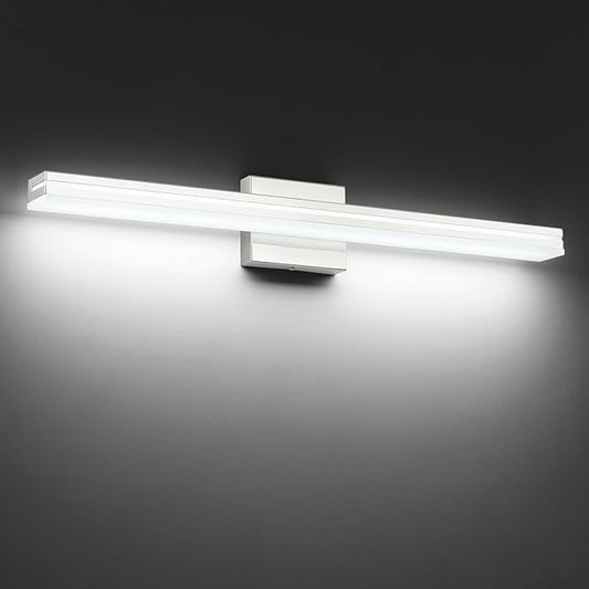 SineRise 32-Inch LED Modern Bathroom Vanity Light Bar, Chrome Modern Acrylic Bathroom Wall Lighting Fixtures Over Mirror (Cool White 6000K)