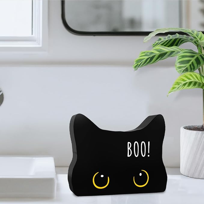Black Cat Decor Halloween Cat Bathroom Decor Boo Funny Bathroom Acrylic Decors Sign Cat for Home Bathrooms Cats Lover Gifts For Women Men Halloween Christmas decorativesignage1