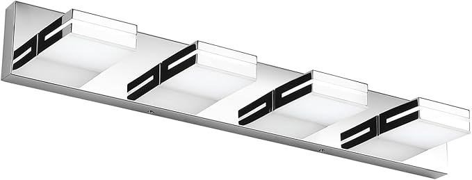 SineRise LED Modern Bathroom Vanity Light Fixtures (4-Light, 30-Inch, Dimmable), Chrome Modern Acrylic Bathroom Wall Lighting Fixtures Over Mirror (Cool White 6000K)