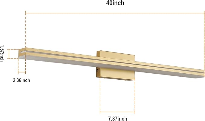 SineRise LED Modern Bathroom Vanity Light Fixtures (40-Inch, 3000K/4000K/6000K, Dimmable), Gold Modern Acrylic Bathroom Wall Lighting Fixtures Over Mirror