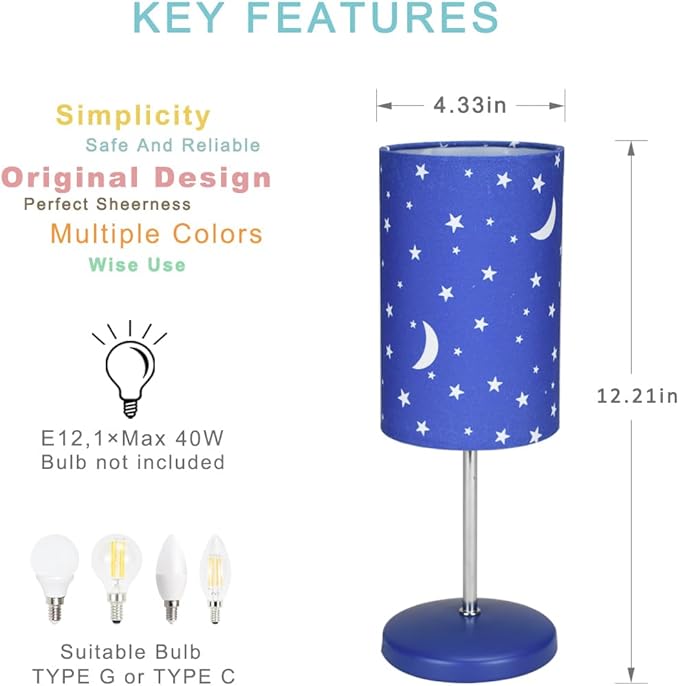 Lampwell Alee Modern Set of 2 Small Table Lamps for Living Room and Bedroom,4.33H12.21IN,Blue Moon Table Lamps, Bulb Excluded