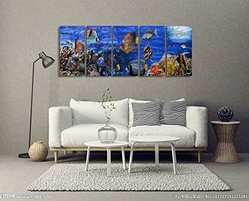 Yihui Arts Cosatal Metal Wall Art, Large Nautical Metal Wall Art in Modern Ocean Design, 3D Outdoor Pictures Wall Decor, 5 Panels, Metal School of Fish Art