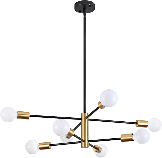 8-Light Modern Chandelier Sputnik Light, Entryway Chandelier Dining Room Lights Over Table, Black and Gold Foyer Lighting Chandeliers for Bedroom Living Room Light