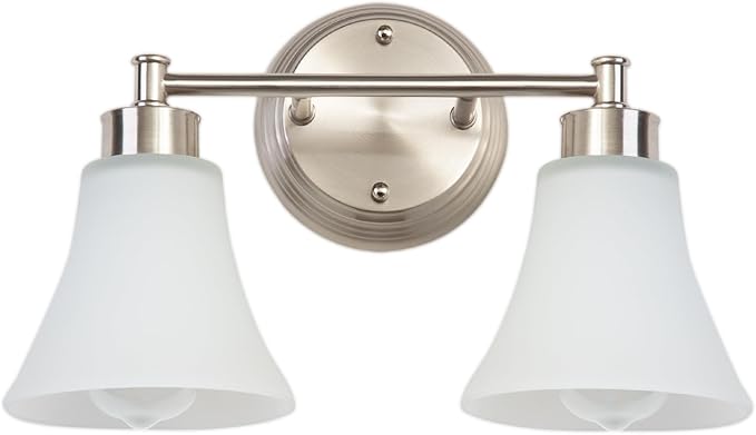 LOUSACE 2 Light Bathroom Vanity Light Brushed Nickel Bathroom Lighting Fixtures Over Mirror with Opal White Frosted Glass, Vintage Traditional Wall Lighting Fixture Satin Nickel Vanity Lights