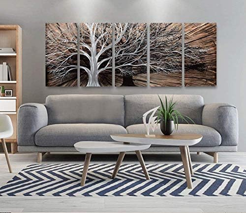 Yihui Arts Tree of Life Metal Wall Art Set - Handcrafted 3D Aluminum Sculpture, Silver Couples Artwork for Home Decor - Perfect Living Room, Bedroom, or Office Accent