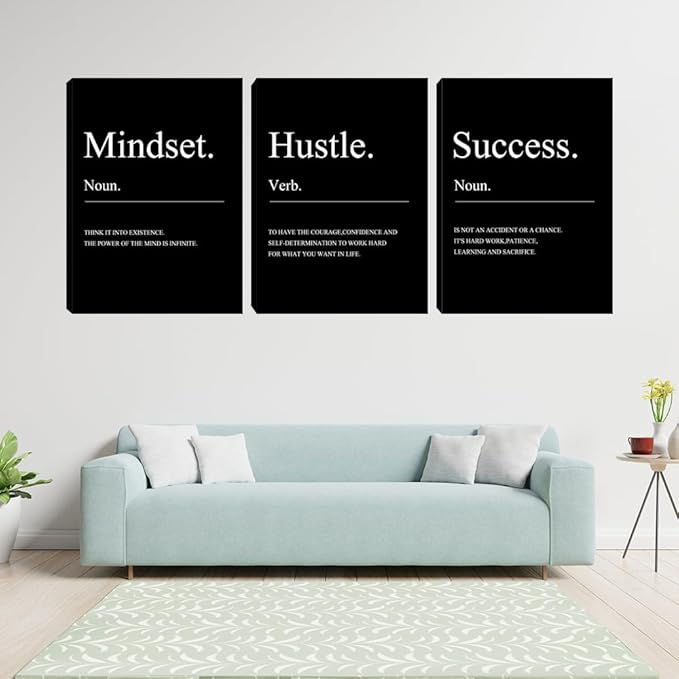 Large Motivational Office Wall Decor Mindset Canvas Wall Art Hustle Posters Prints Entrepreneur Success Paintings Picture Artwork Inspirational Home Bedroom Living Room Decorations(72" Wx36 H)