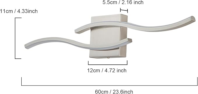 Modern Bathroom Light Fixtures, 23.6inch Dimmable Brushed Nickel Bathroom Vanity Lights Over Mirror, 15W Aluminum Wall Sconce Lighting Fixtures for Living Room 6000K White Light