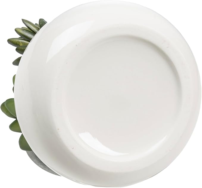 MyGift 6 Inch Round Modern Artificial Succulent Arrangement Potted in White Ceramic Plant Bowl, Assorted Faux Mini Succulents in a Decorative Planter Pot
