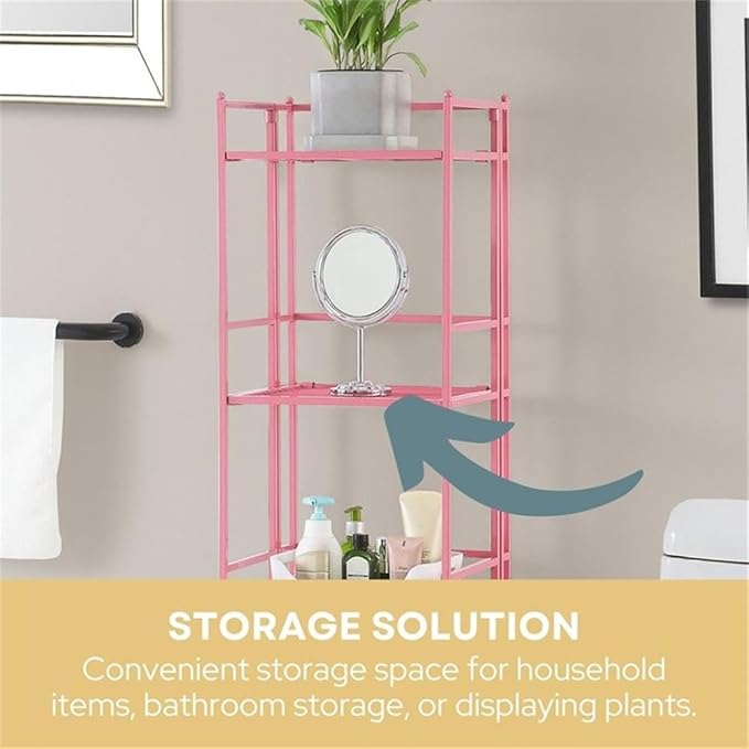 Convenience Concepts Xtra Storage Shelves - 5-Tier Folding Metal Storage Shelves, Closet Organizer for Office, Laundry Room, Bedroom, Garage, Kitchen, Bathroom, Pink