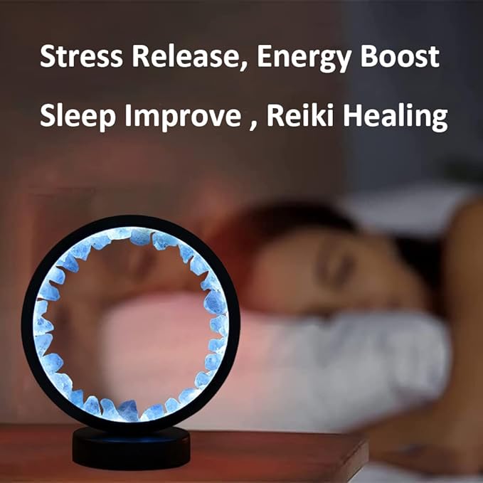 Runyangshi Celestite Night Light 8.6" Natural Healing Crystal Bedside USB Port 3 Colours Dimming Mode Bedroom Lamp Suitable Night Lamp Ideal Gift