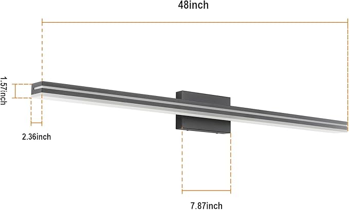 SineRise 48-Inch LED Modern Bathroom Vanity Light Bar, Matte Black Modern Acrylic Bathroom Wall Lighting Fixtures Over Mirror (Cool White 6000K)