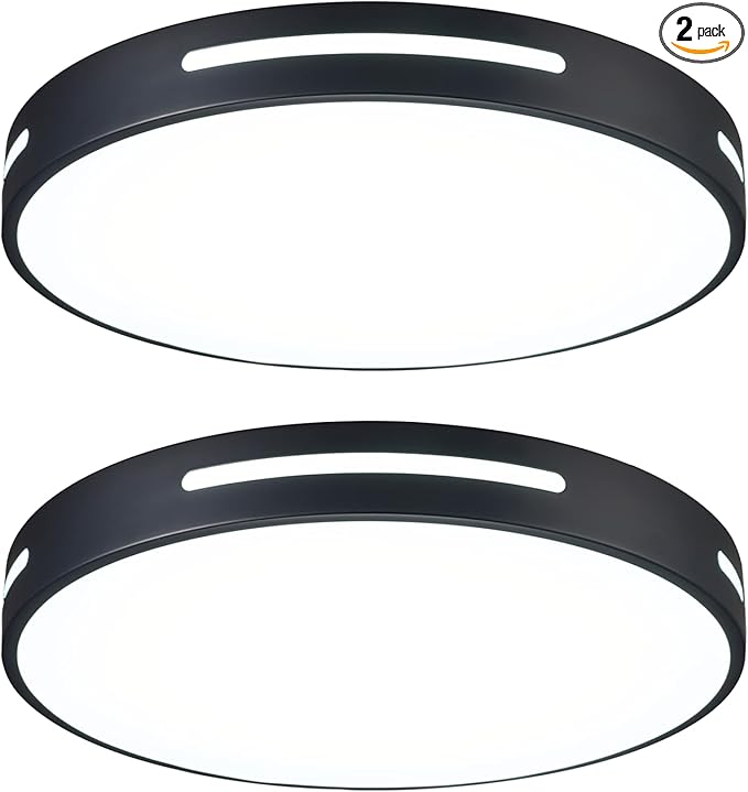 15 inch LED Flush Mount Ceiling Light Fixture Set of 2, 36W Dimmable Kitchen Lighting Fixtures Ceiling LED, Black Light Fixtures Ceiling Mount for Bedroom, Bathroom, Living Room
