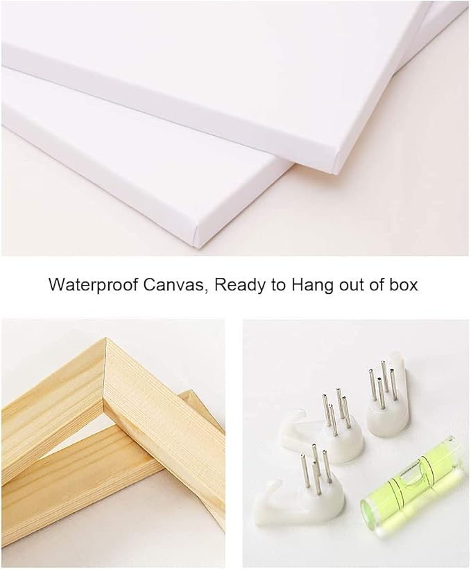 Biuteawal 4 Piece Black and White Wall Art Golden Sunset on Lake Picture Painting Lonely Tree Photo Print on Canvas Nature Landscape Poster Living Room Bedroom Decor Framed Ready to Hang