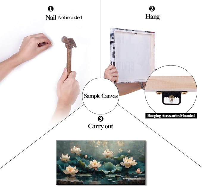 ZESTFLICKR Wall art of lotus pond, canvas decoration, used for religious yoga rooms and cicada-themed spaces, home and living room decoration, gifts, hand-painted works, masterpieces. (20x40inch)