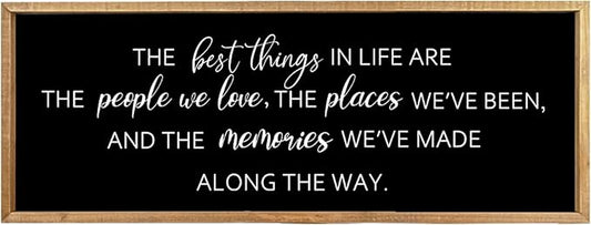 Comurdyo The Best Things in Life Sign 32''×12'' Framed Wood Memories Inspirational Quotes Wall Decor Vintage Farmhouse Wedding Gifts Sign Wall Art for family Home Bedroom (Wood Black)