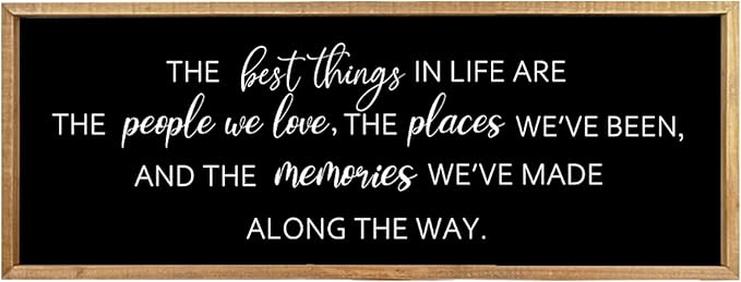Comurdyo The Best Things in Life Sign 32''×12'' Framed Wood Memories Inspirational Quotes Wall Decor Vintage Farmhouse Wedding Gifts Sign Wall Art for family Home Bedroom (Wood Black)