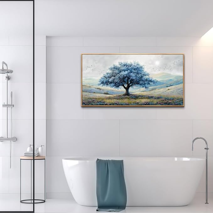 ZUITINGHUA Wood Framed Canvas Wall Art For Living Room Wall Decor For Bedroom Modern Office Wall Decoration Blue Tree Landscape Paintings Farmhouse Pictures Artwork Aesthetic Home Decor 20x40 In