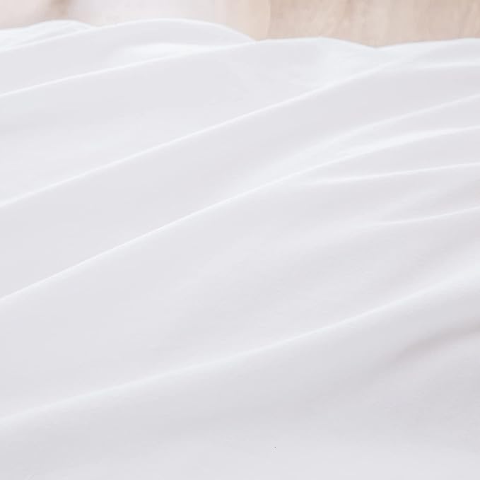 BESTOUCH Duvet Cover Set 100% Washed Cotton Linen Feel Super Soft Comfortable Chic Lightweight 3 PCs Home Bedding Set Solid Bright White Queen