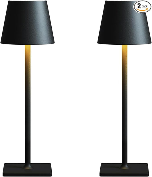 Cordless Table Lamp Rechargeable Lamps: 6000mAh Battery Operated Table Lamp Outdoor Waterproof, Touch Control, Portable Wireless Desk Lamp for Dinner/Bedroom/Restaurant(Black 2 Pack)