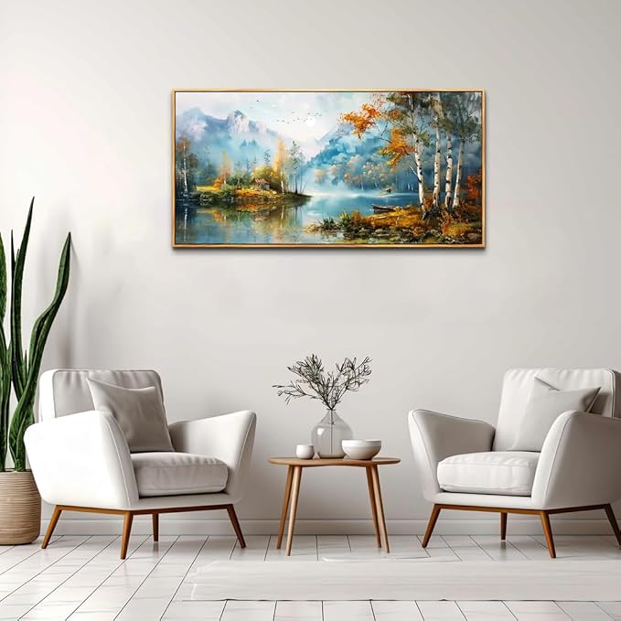 ZUITINGHUA Wood Framed Canvas Wall Art For Living Room Wall Decor For Bedroom Office Wall Decoration Lake View Painting Tree Forest Pictures Artwork Room Aesthetic Home Decor Ready To Hang 20x40 In