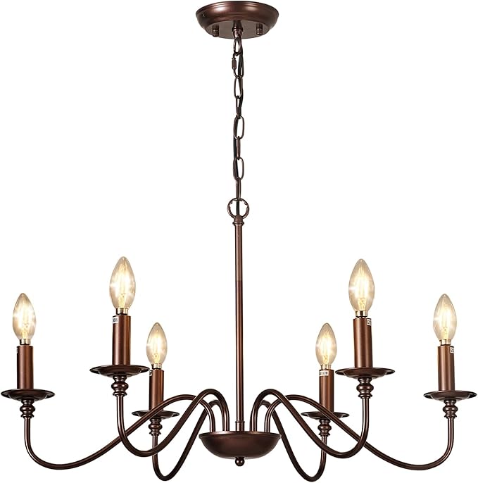 Depuley Farmhouse Chandelier for Dining Room: 6-Light Antique Industrial Hanging Ceiling Pendant Light Fixture for Kitchen - Oil-Rubbed Bronze Rustic Vintage Iron Candle Chandeliers for Entryway