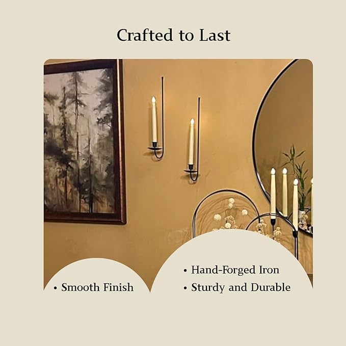 Black Wall Candle Holder Set of 4, Stylish Metal Wall Mount Candle Sconces, Modern Wall Decoration for Living Room, Dining Room, Fireplace, and Weddings