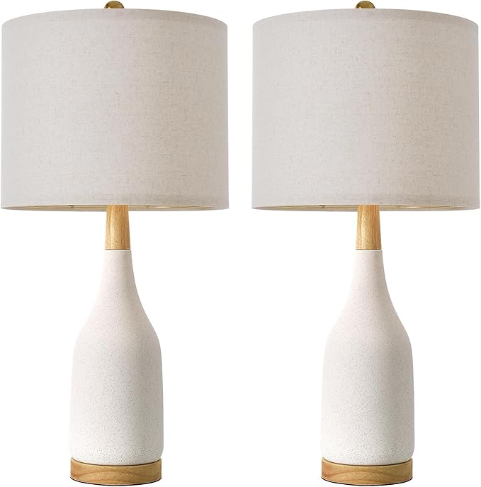PORTRES 27" Ceramic Table Lamps for Bedroom Living Room Vintage Lamp Set of 2 Bedside Nightstand Lamp Large Farmhouse Rustic Boho Retro Modern Table Lamp Light Home Office Desk Deco Gifts, White
