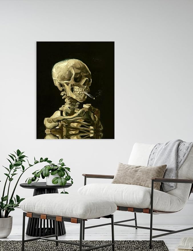 DECORARTS - Head of a Skeleton with a Burning Cigarette. Vincent Van Gogh Reproductions. Giclee Print for Wall Decor. 24x30