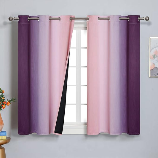 Estelar Textiler Pink and Purple Blackout Curtains 54 Inch Length, Light Blocking Gradient Drapes for Kitchen, Room Darkening Thermal Insulated Grommet Ombre Curtains for Bathroom,42Wx54L,2 Panels
