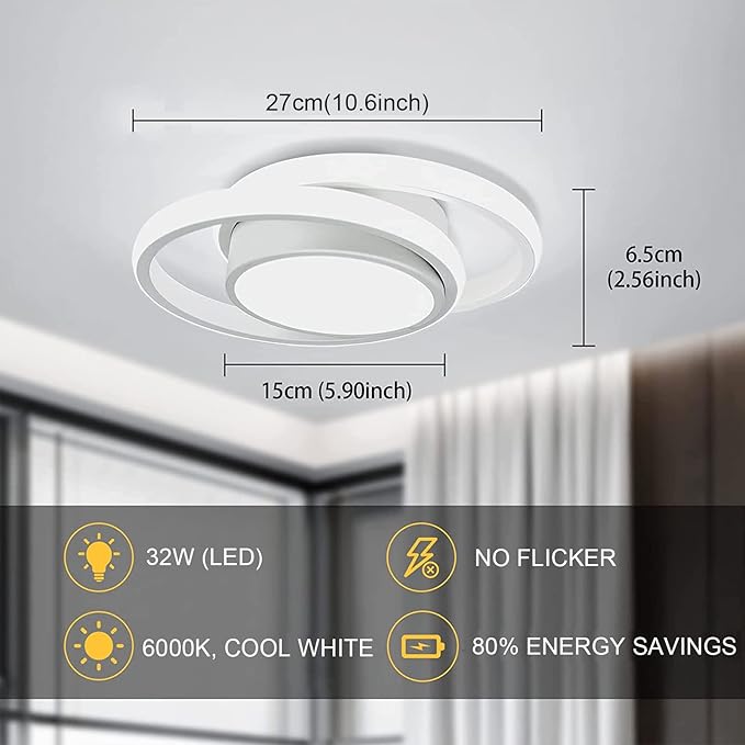 CANEOE Modern Led Ceiling Lights, Small Led Close to Ceiling Light Fixture,32W Round LED Ceiling Lamp for Bedroom Hallway Aisle Corridor Light Lighting (Cool White,6000K)
