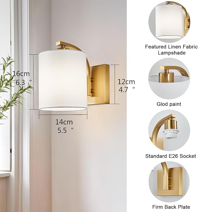 Battery Operated Wall Sconce Set of 2, Brushed Gold Cordless Rechargeable Wall Sconces with Dimmable LED Bulb, 13 Colors Wall Lights for Bedroom Living Room Hallway