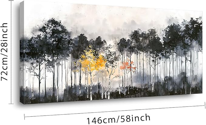 ZESTFLICKR Wall Art canvas for ink wash painting black and white trees forest traditional Chinese painting of Study office living home decoration. (28x58inch)