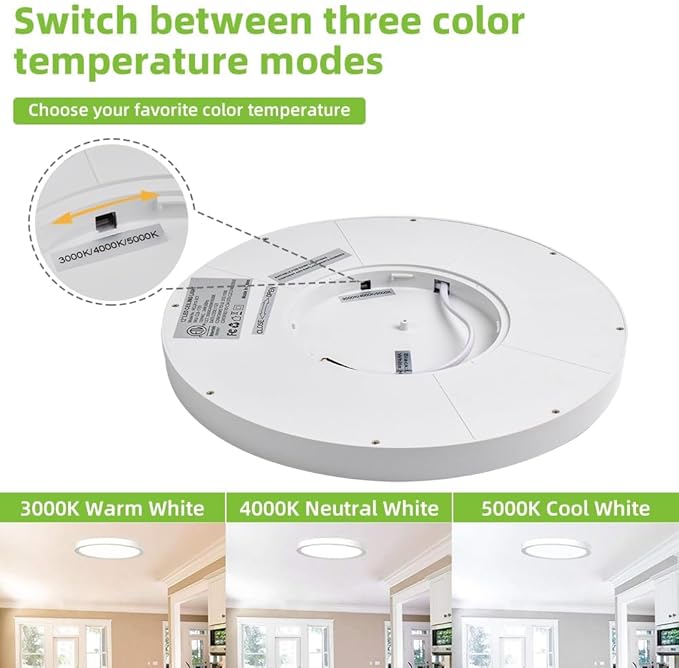 hykolity 2 Pack 12 Inch Selectable CCT LED Round Flat Panel Light, 24W 3000K/4000K/5000K, Edge-Lit Flush Mount Ceiling Light Fixture for Kitchen, Bedroom, Laundry and Closet Room,White
