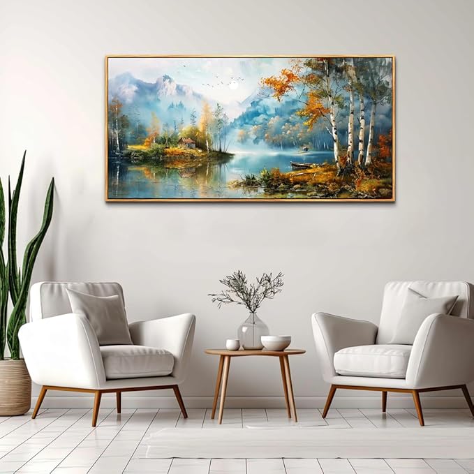 ZUITINGHUA Wood Framed Canvas Wall Art For Living Room Large Wall Decor For Office Bedroom Decorations Lake View Pictures Tree Forest Painting Artwork Room Wall Mural Aesthetic Home Decor 30x60 In