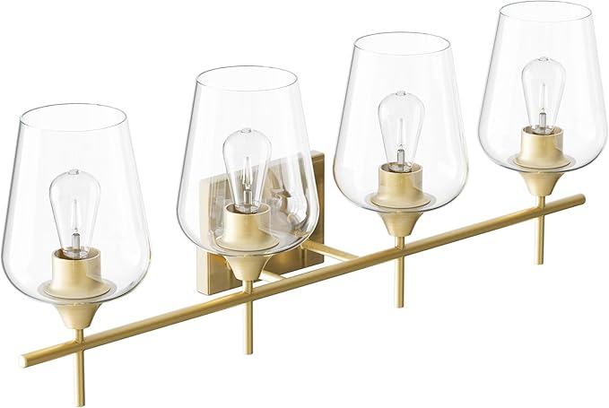 VONLUCE Bathroom Vanity Light, 4 Light Bathroom Light Fixture Over Mirror, Bathroom Wall Lamp with Clear Glass, Modern Gold Vanity Lighting fixtures for Bathroom, Bedroom, Hallway
