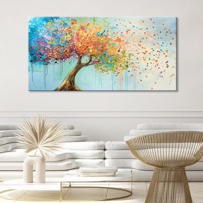 ZESTFLICKR Wall Art tree of Life fly canvas colorful Oil Painting Reproduction Print Modern Abstract Paintings Artwork Landscape Picture for Living Room Bedroom Home Office Kitchen Decor(20x40inch)