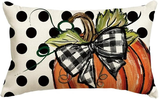 AVOIN colorlife Fall Polka Dot Pumpkin Throw Pillow Cover 12x20 Inch, Seasonal Autumn Thanksgiving Harvest Decoration for Home Sofa Couch