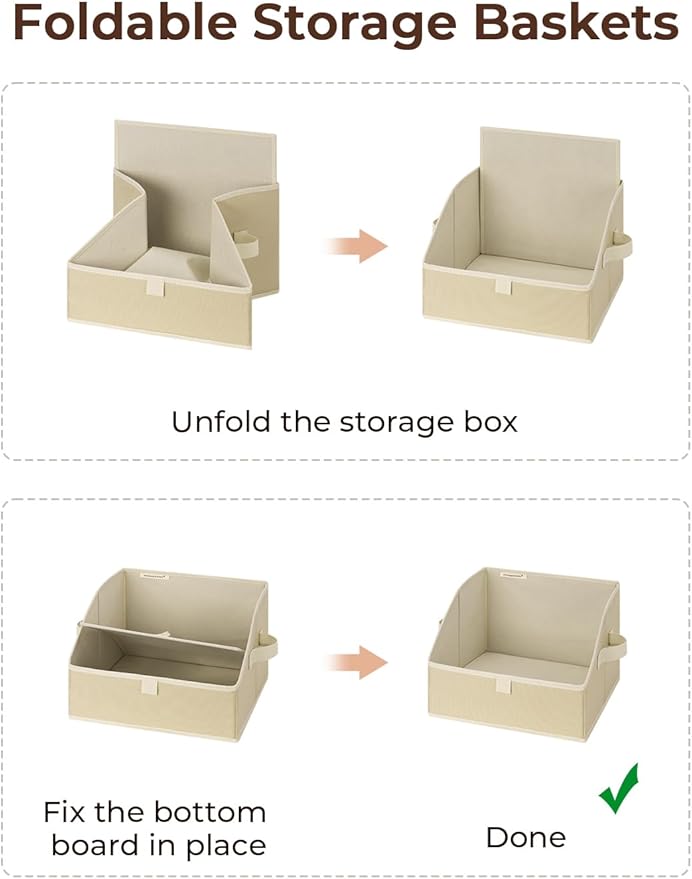 StorageWorks Closet Storage Bins, Trapezoid Organizer Box for Shelves, Fabric Clothes Bin, Foldable Organizing Baskets with Handles, Small, Light Brown, 3-Pack