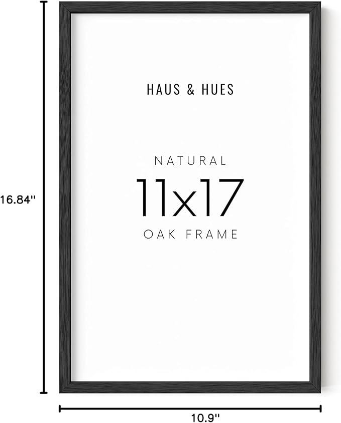 HAUS AND HUES 11x17 Picture Frame - Black Picture Frames 11x17 Natural Wood Frames, Black Frames Picture Frame 11x17 Wooden Frames, Black Poster Frames 11x17 Wood Picture Frames (Black Oak Frame)