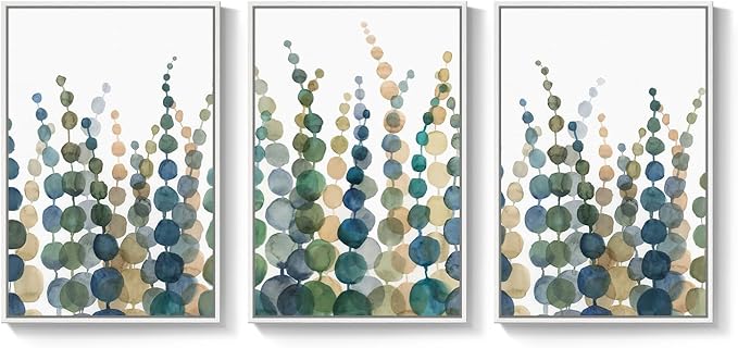 Framed Coastal Wall Art for Living Room, Large Modern Watercolor Botanical Artwork for Walls, 3 Piece Abstract Plant Minimalist Paintings Prints for Bedroom Office Hallway Wall Decor, 24x36 Inch