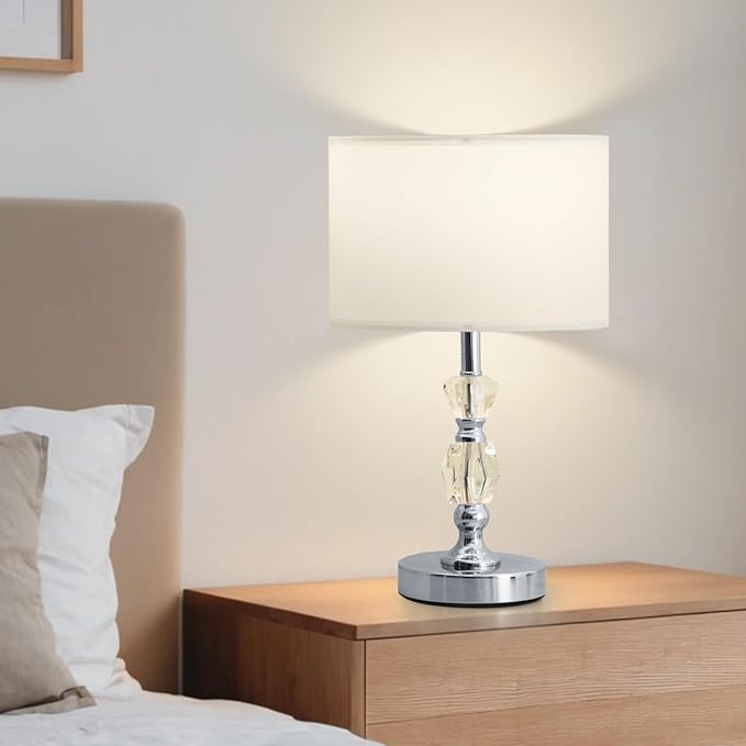Crystal Table Lamps Set of 2, 3-Color Dimmable Modern Nightstand Lamp for Living Room/Bedroom/Entryway and Other Rooms, Led Bulb Included