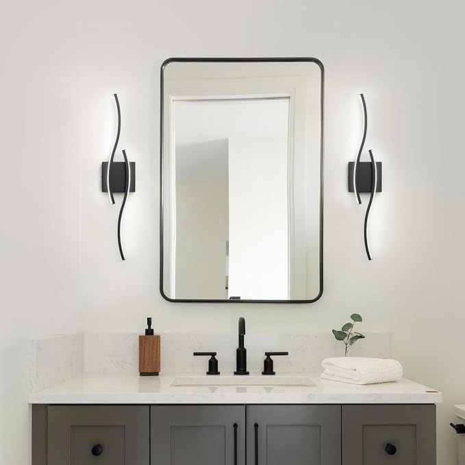 Dimmable LED Bathroom Vanity Light, 24 inch Modern Black Bathroom Lighting Fixtures Over Mirror Aluminum Wall Sconces Light Fixtures for Living Room Bedroom 6000K White Light
