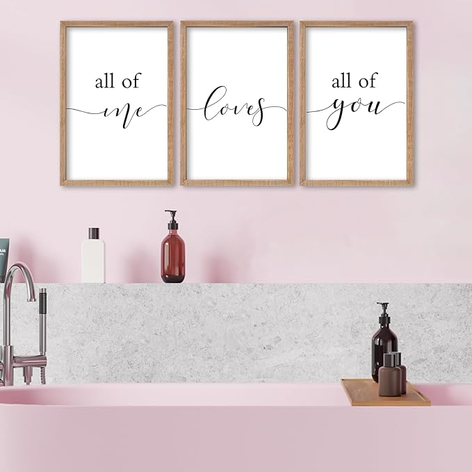 SRSZHIYUE Romantic Love Quote All of Me Loves All of You Sign Wall Decor 16"×11" Set of 3 Framed Wooden Plaque for Couples Master Bedroom Above Over Bed Love Rustic Farmhouse Wall Hanging Art (Wood)