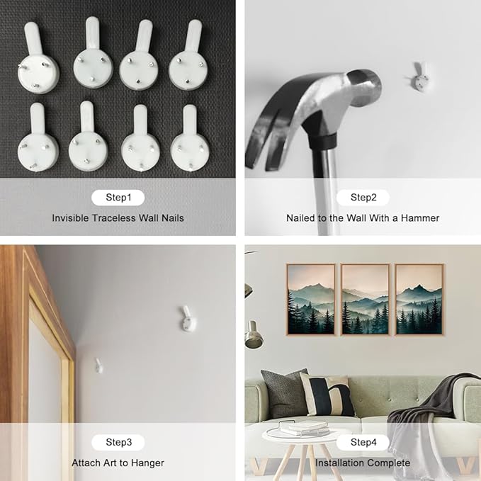 HPNIUB Large Green Mountain Framed Canvas Wall Art,Boho Foggy Forest Wall Decor,Modern Watercolor Pine Tree Wall Painting,Nature Mountains Landscape Art Print for Living Room,Bedroom,Office- 24"x36"x3