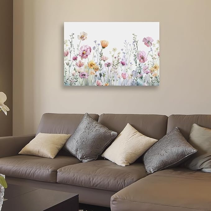 Tucai Decor Floral Wall Art Pink Yellow Purple Flowers Canvas art for Living Room Bedroom Office Watercolor wildflowers Art Prints 32 x 48 inches Ready to Hang